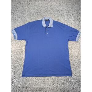 Vintage Five Star Shirt Men Medium Blue USA Made Short Sleeve Polo Casual Golf